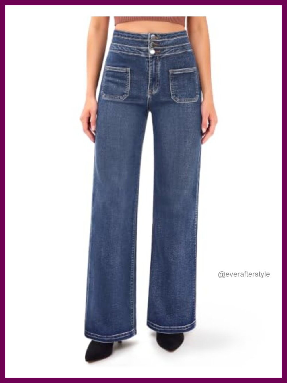 Wide Leg High Rise Jeans Stretchy Comfort Boyfriend Fit Work Casual